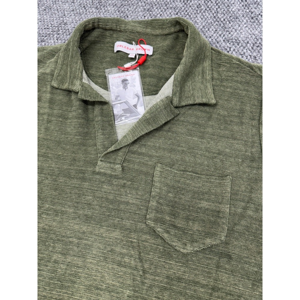 Orlebar Brown Men's XXL Terry Cloth Polo Shirt Green Resort Popover Pocket - New